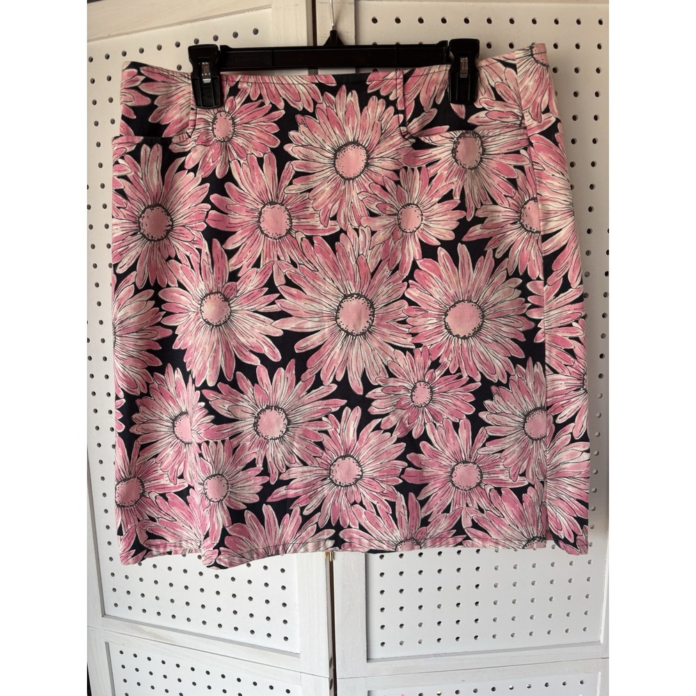 Talbots Petites Women's 16P Stretch Navy Blue‎ Pink Floral Pencil Skirt